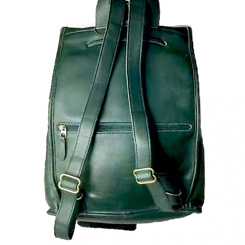 Vintage COACH Bottle Green Leather Large Weekend Backpack COA USA 9943